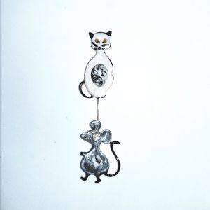 Sale. Cat and Mouse enameled Stick Pin/ Brooch